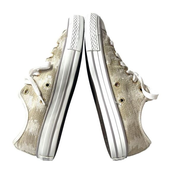 Converse All Star Skate Shoe Sequined Beige Canvas Womens Size 8 Sneaker Low Top - Picture 5 of 10
